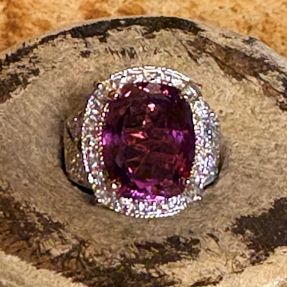 Gold Vermeil over Sterling, Lab Created Pink Sapphire & CZ Cocktail Ring Sz 6 - Picture 2 of 9